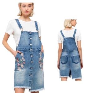 POL Embroidered Overall Denim Dress